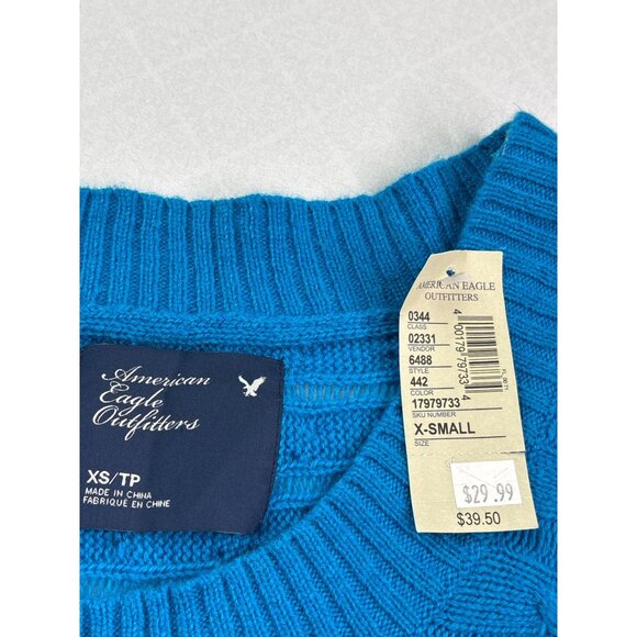 Y2K American Eagle Outfitters Womens XS Blue Cable Knit Sweater Wool Blend New - Picture 3 of 5